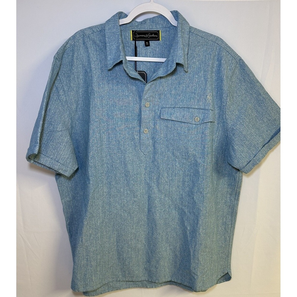 Men's Roamers‎ and Seekers Demand Shirt Blue Linen Blend  Camp Shirt XL #8